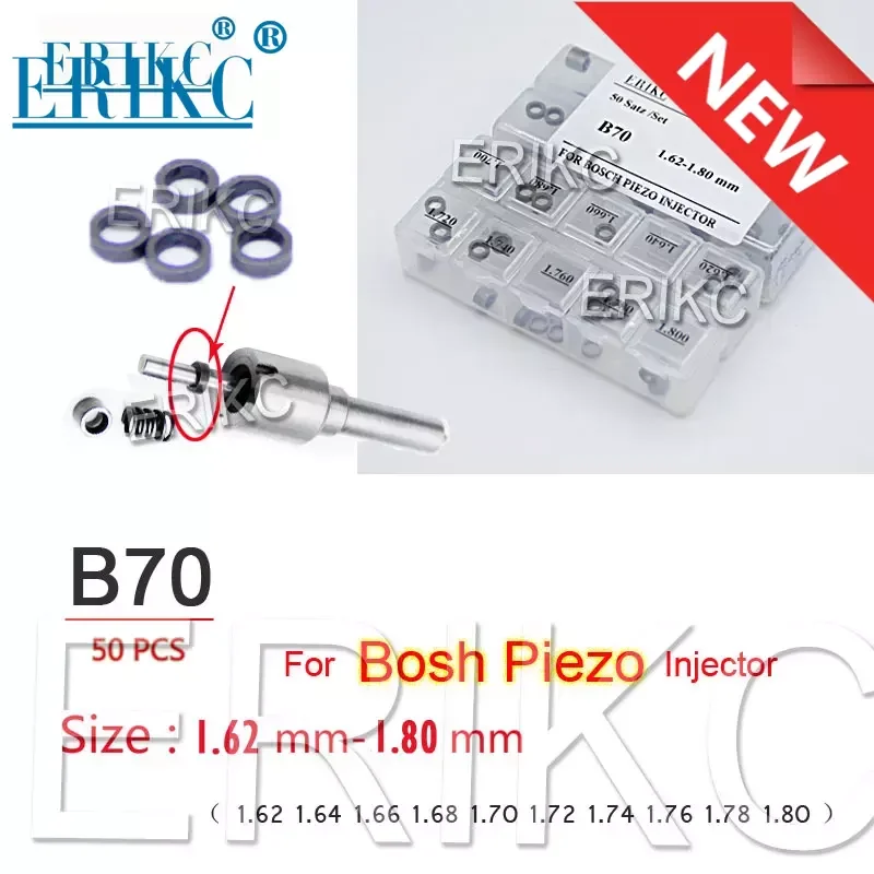 

ERIKC 50pcs B70 Piezo Injector Adjusting Washers Shim Size 1.62-1.80mm Gasket Repair Kits for Bosch Piezo Injection