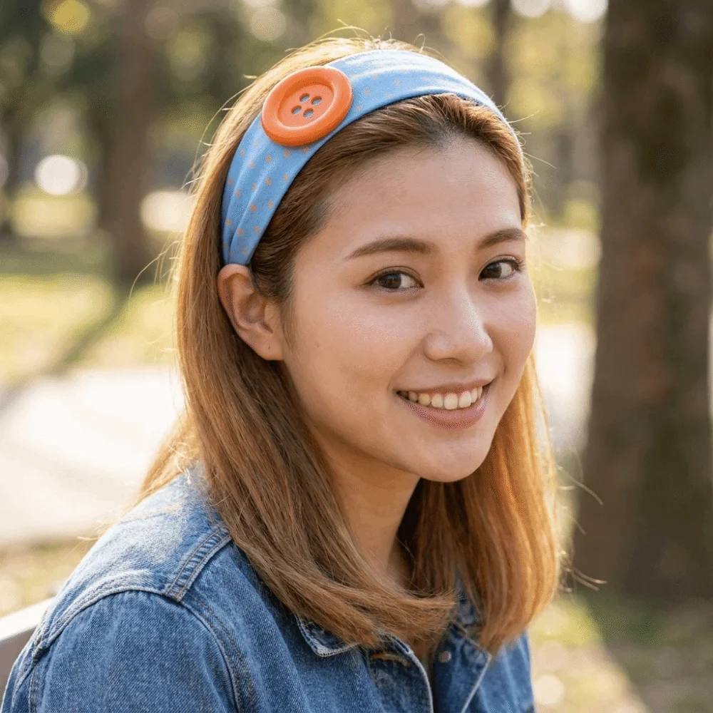 

Wide Brim Polka Dot Headband Non Slip Soft Fabric Dopamine Hair Hoop Padded Contrast Color Oversized Button Hairband Casual