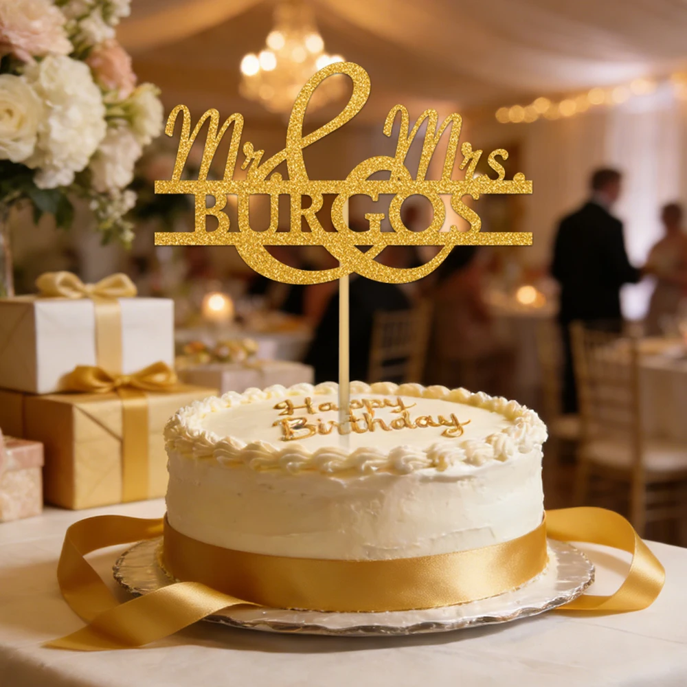 Personalized Glitter Wedding Mr& Mrs Cake topper Custom Couples Name for Wedding Bridal Shower Celebration Party Cake Decoration