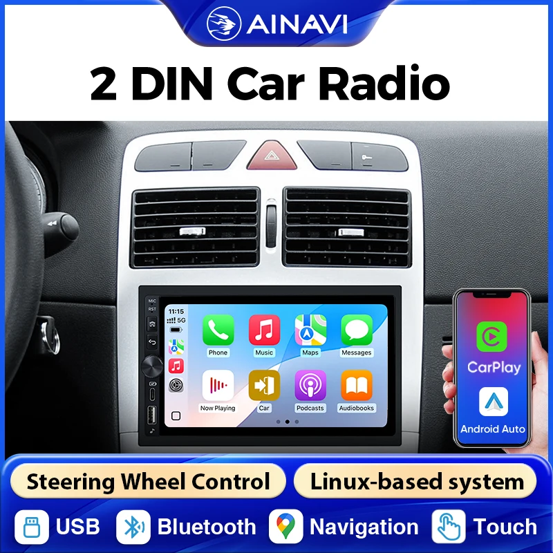 AINAVI Autoradio Universal 2 Din Bluetooth Kabelloses Carplay Android Auto Carplay für Auto Bildschirm Carplay für Auto Autoradio Car Stereo Audio Auto Display 2DIN Auto Intelligente Systeme K60 7