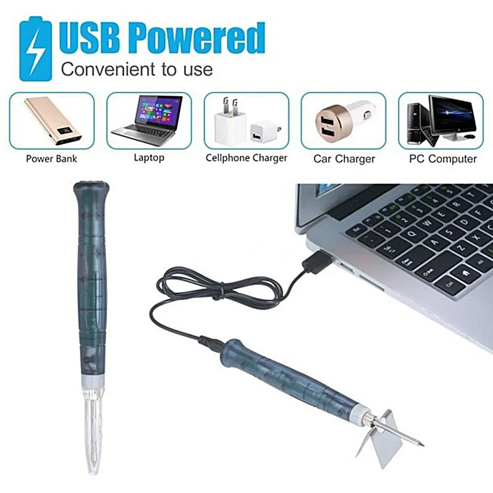 STONEGO 1 Set USB Soldering Iron, Fast Cooling & Heating Mini USB 5V 8W Soldering Iron Mini Tip Mobile Phone Motherboard Repair