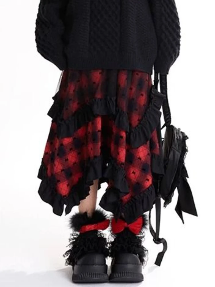 

Women Grunge Irregular Fairy Plaid Skirt Y2k Aesthetic High Waist Casual Long Skirts Streetwear Grunge Patchwork Faldas 2025