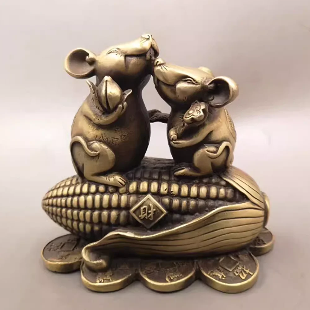 

Bronze ware, mouse love, corn, fortune, double mouse handicraft decorations