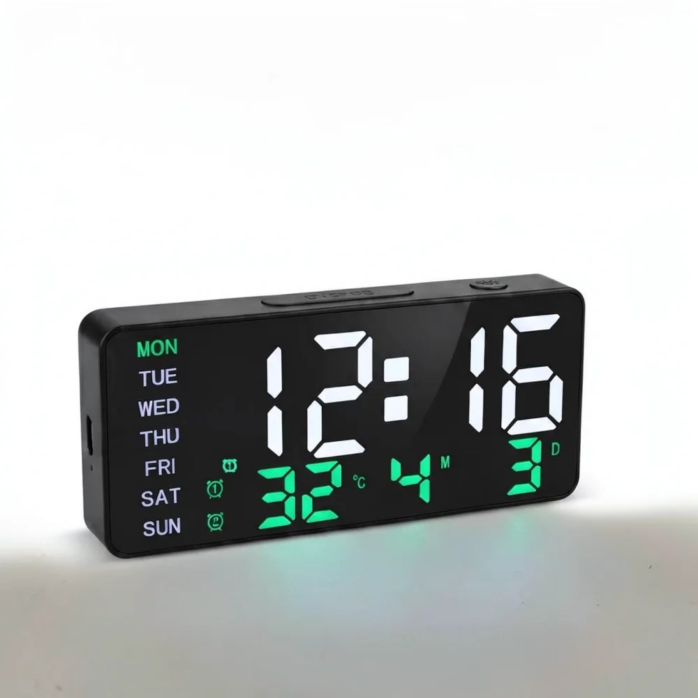 Minimalist Borderless LED Digital Alarm Clock Electronic Calendar Temperature Display Office Home Decor
