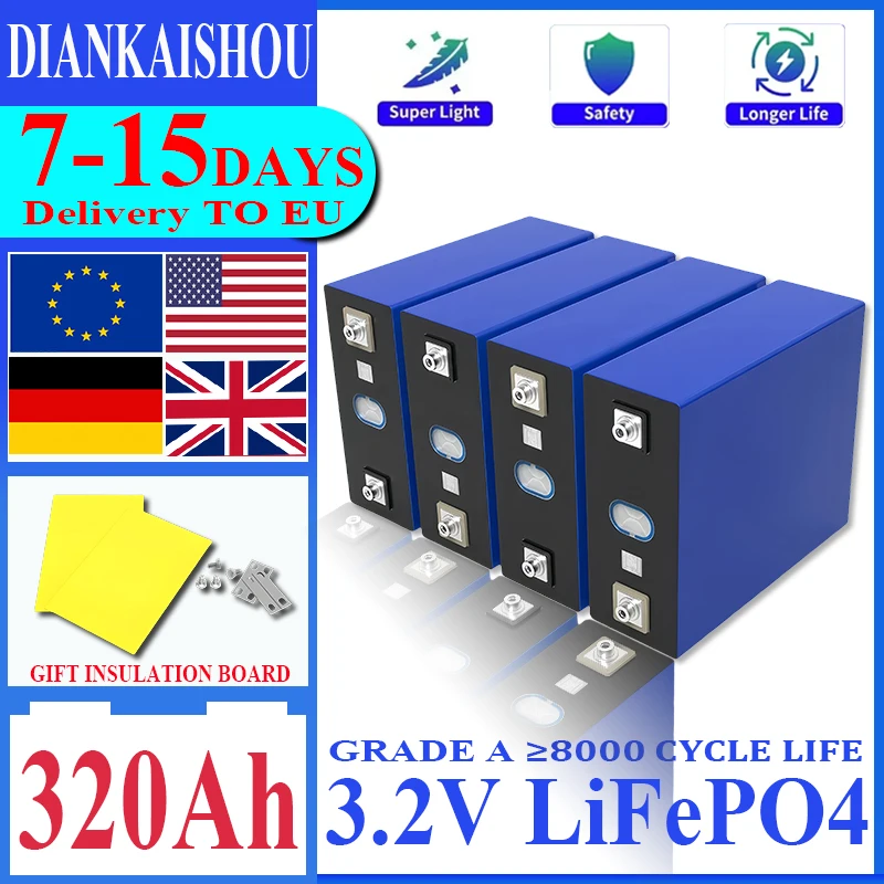 3.2V 320AH Lifepo4 Battery Class A DIY 12 V 24 V 48 V Lithium Iron Phosphate Cell for Camping EV RV Golf Shopping EU US tax fre