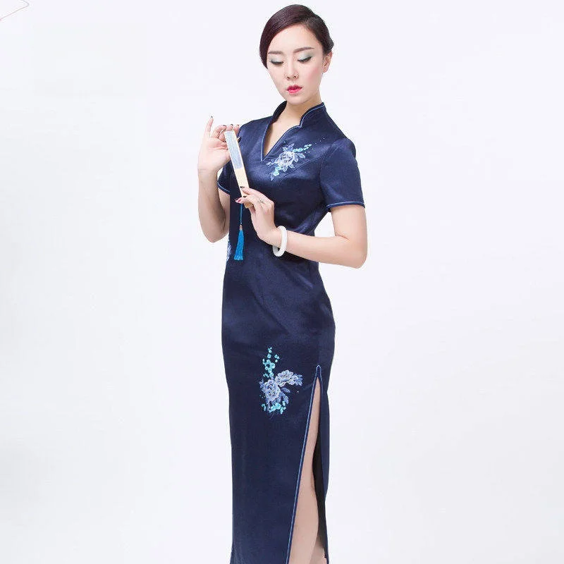 

Ele Long Embroidered DS Tao Yumei Improved High Slit Slimming Chinese Sle Ceremony Dr KQ49 Polyester Fiber