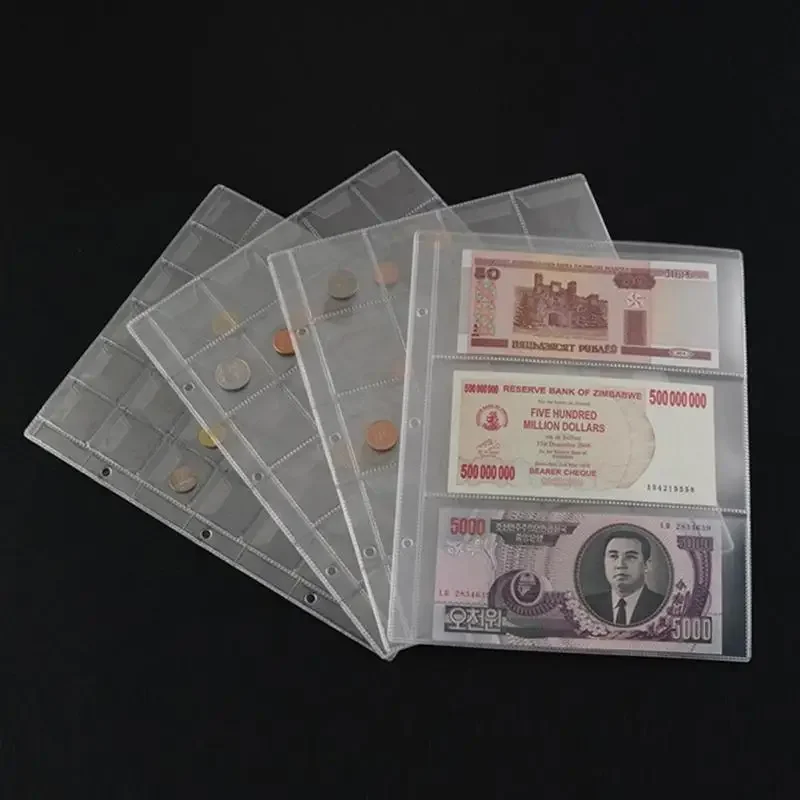 Pvc Plastic Coin Holders Folder Pages Sheets for Storage Hard Cash Money Collection Album Penny Storage Bag Organized Pockets