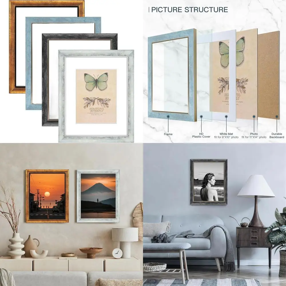 

Set of 4 Farmhouse-Style Rustic Picture Frames with Distressed Wood Grain for Family, Friends, and Wedding Gifts