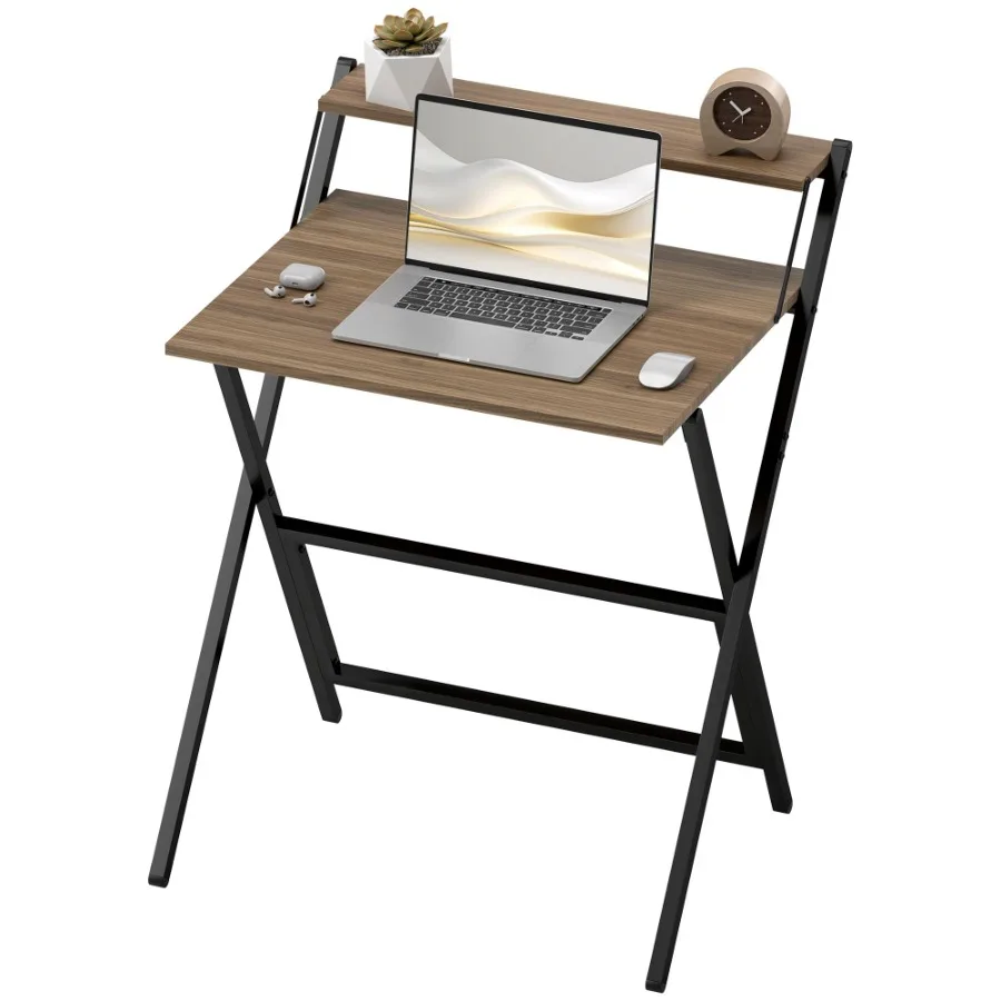 

HOMCOM Folding Computer Desk 27.6 Foldable Desk with Monitor Shelf for Small Space Home Office Study Easy Assembly Walnut