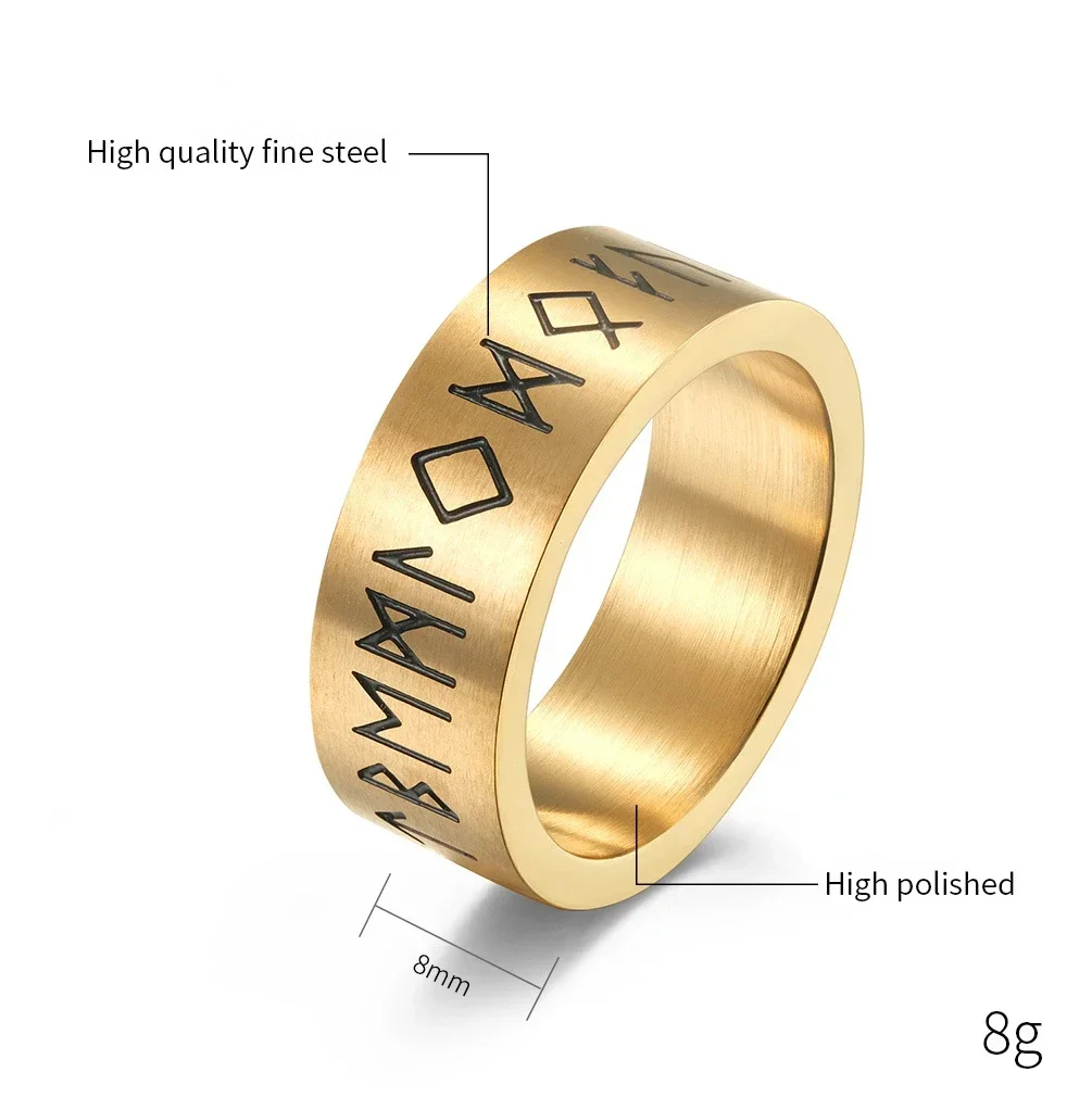 Vintage Stainless Steel Minimalist Viking Runes Ring Men\'s Punk Cool Black Gold Color Band Rings Dropshipping