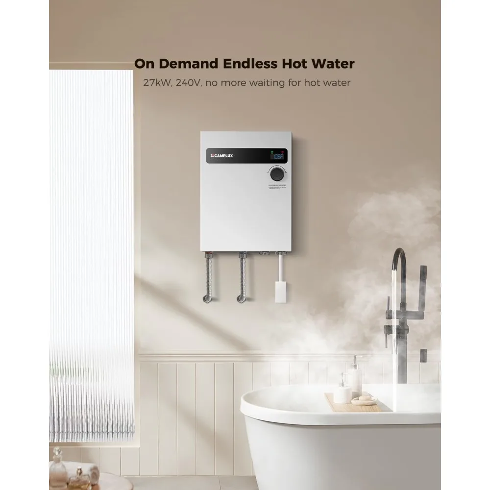 Electric Tankless Water Heater 27kW 240V, Instant Hot Water Heater, Multipoint of Use Water Heater with Digital Display