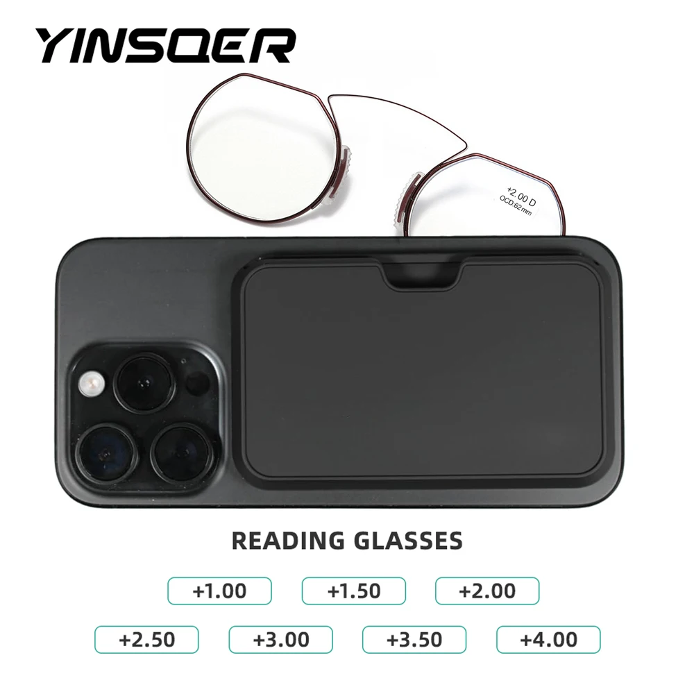 Women Clip Nose Reading Glasses Anti Blue Light Presbyopic Glasses Men Portable Men's Eyeglasses Anti-Lost Legless Bezel + Case