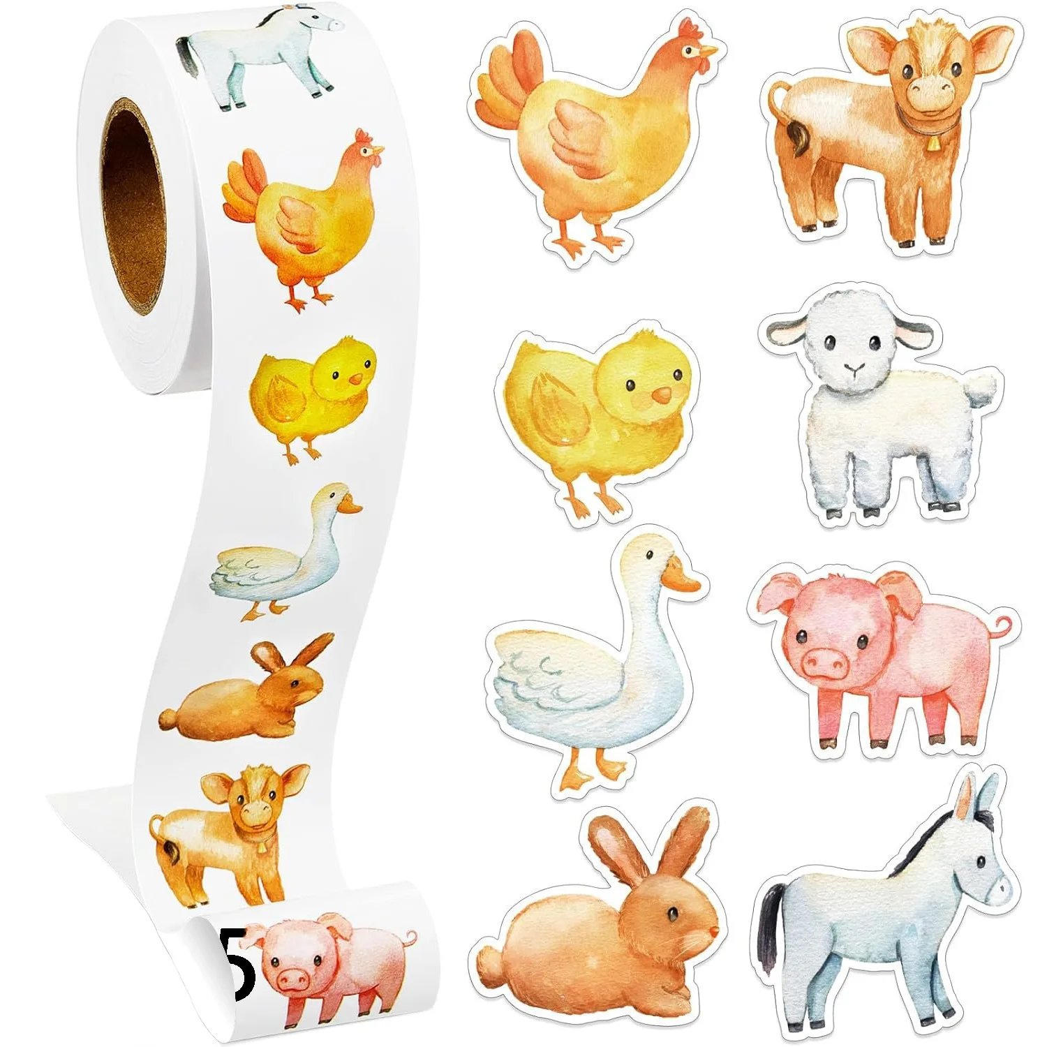1 Roll of 500 Non-Standard Farm Animal Stickers 2.5cm/1.0'' DIY Gift Decoration Reward Learning Graffiti Game Art Stickers Suita