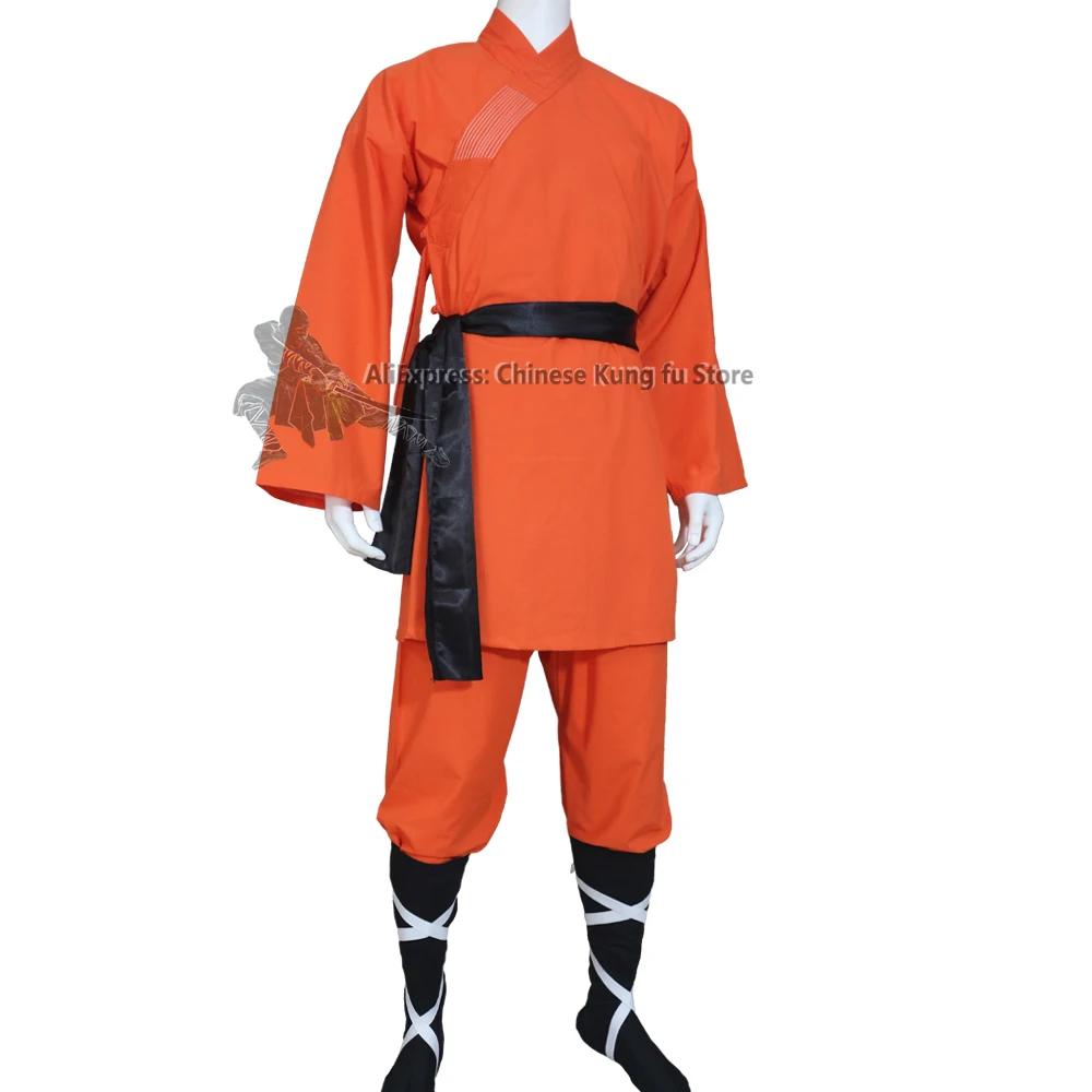 Kids and Adults Shaolin Kung fu Uniform Buddhist Monk Robe Tai chi Wing Chun Suit Orange Cotton Unisex