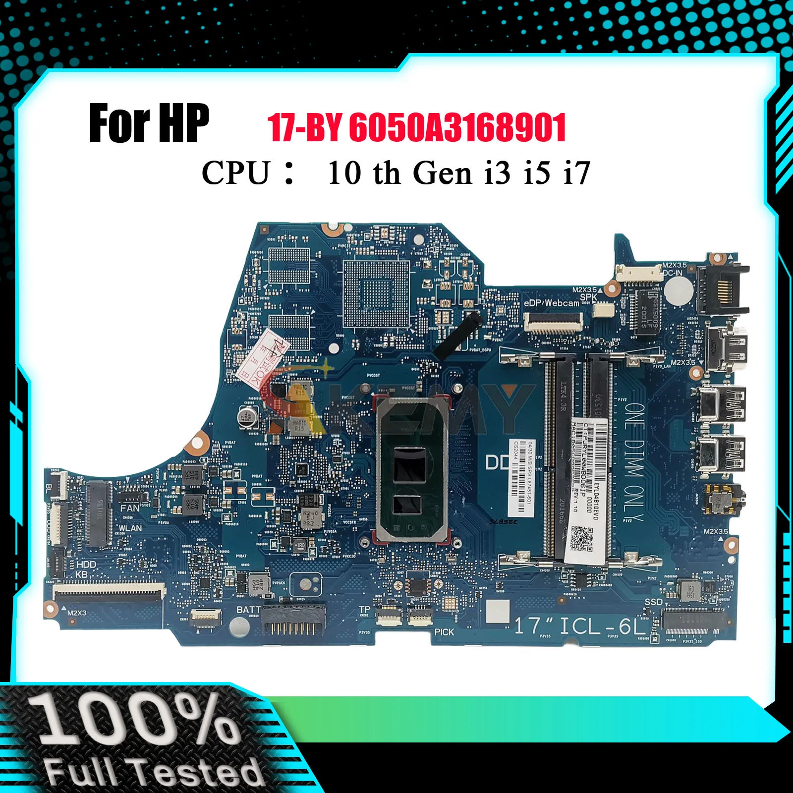 

6050A3168901 для ноутбука HP 17-BY 17T-BY, материнская плата с процессором i3 i5 i7 UMA DDR4 L87450-601 L87451-601, 100% полностью протестировано