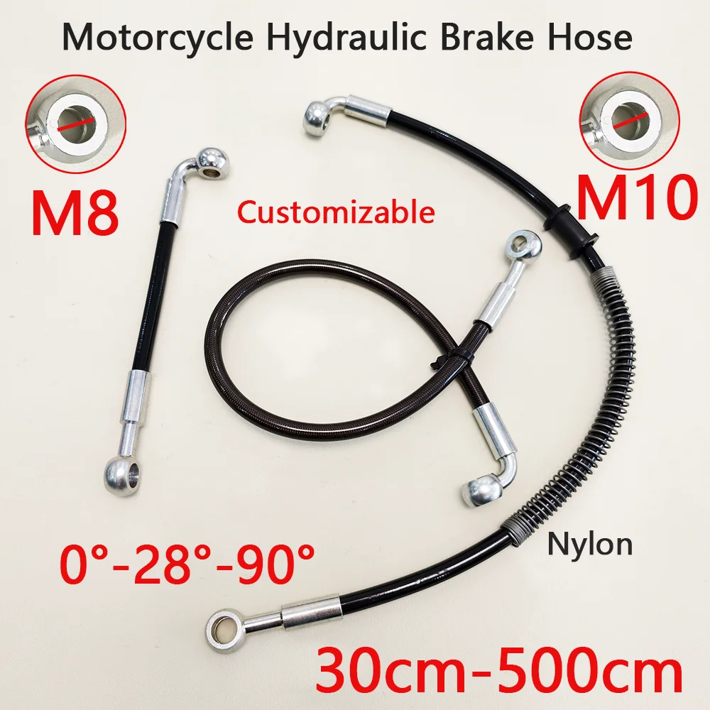 0 ° ~28 ° ~90 ° Motocyklowe przewody hamulcowe i sprzęgła ze stalowej plecionki, czarne, do motocykli crossowych, pit bike'ów, motocykli ulicznych, M8~M10 opcjonalnie. ﻿