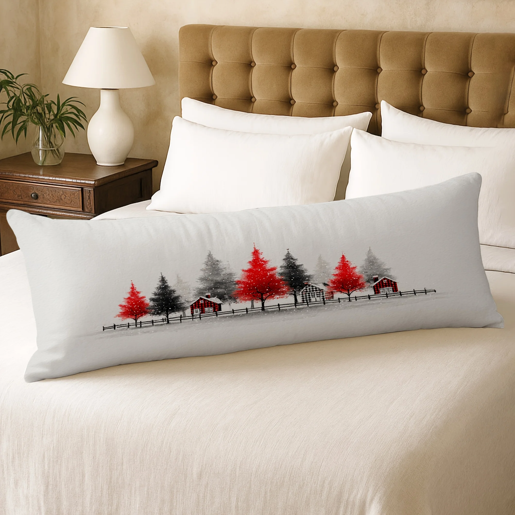 1pc Winter Pine Tree & Snowflake Body Pillow Case Suitable for Bed, Couch, Sofa - Contemporary Zippered Cover, Machine Washable,