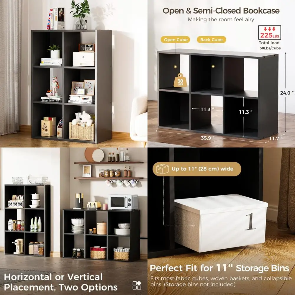 

11-дюймовый органайзер из черного дерева с открытой спиной и съемными панелями для книжной полки и хранения вещей