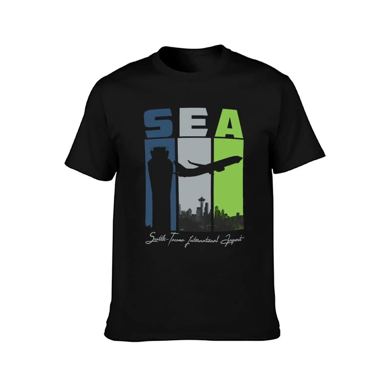 SEA Seattle Tacoma International Airport SeaTac Washington Retro Art T-Shirt Quick Dry Training Short Sleeve Tee T-Shirt