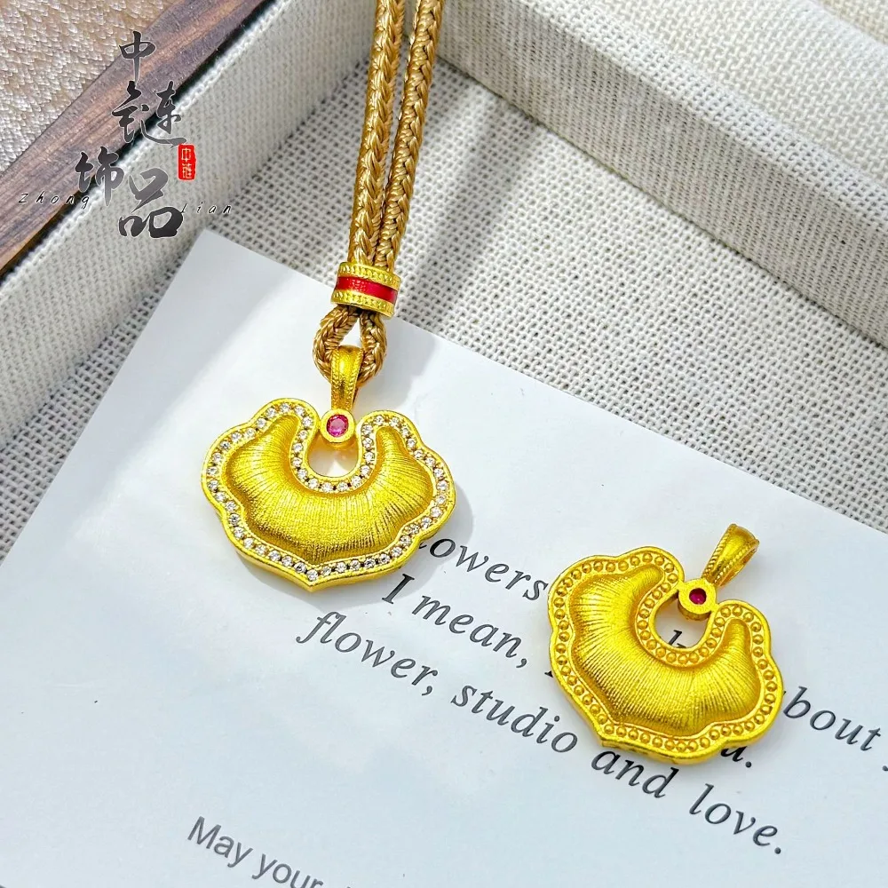 Brushed diamond Xiangyun peace lock pendant national tide wind all build Xiangyun 9999gold