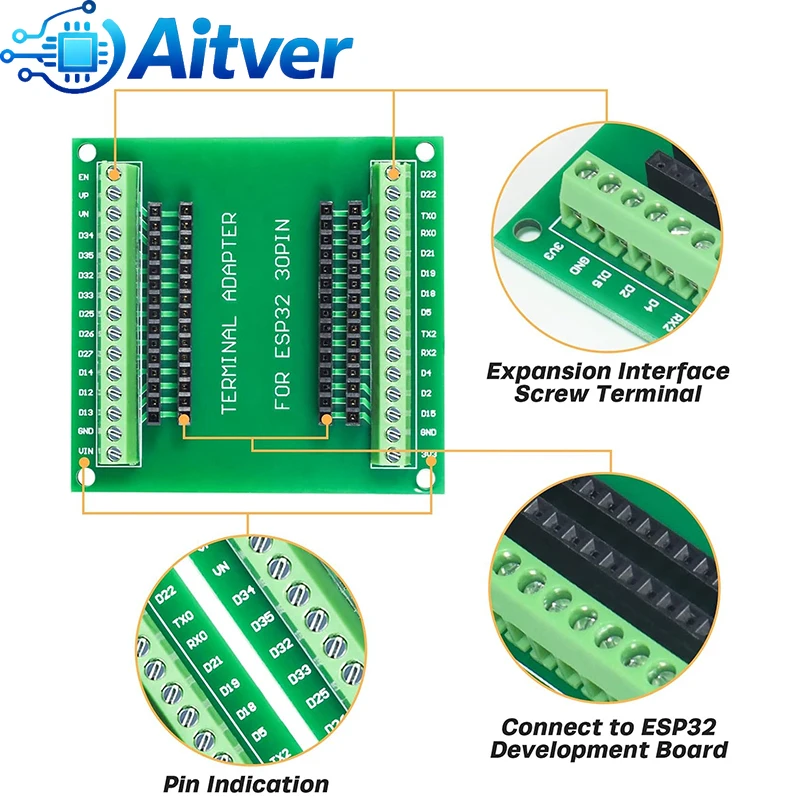 Płytka rozwojowa ESP32 DevKitC 30PIN Type C z płytą rozszerzeń i kablem USB do projektów DIY Arduino ESP32 — zdjęcie produktu 5