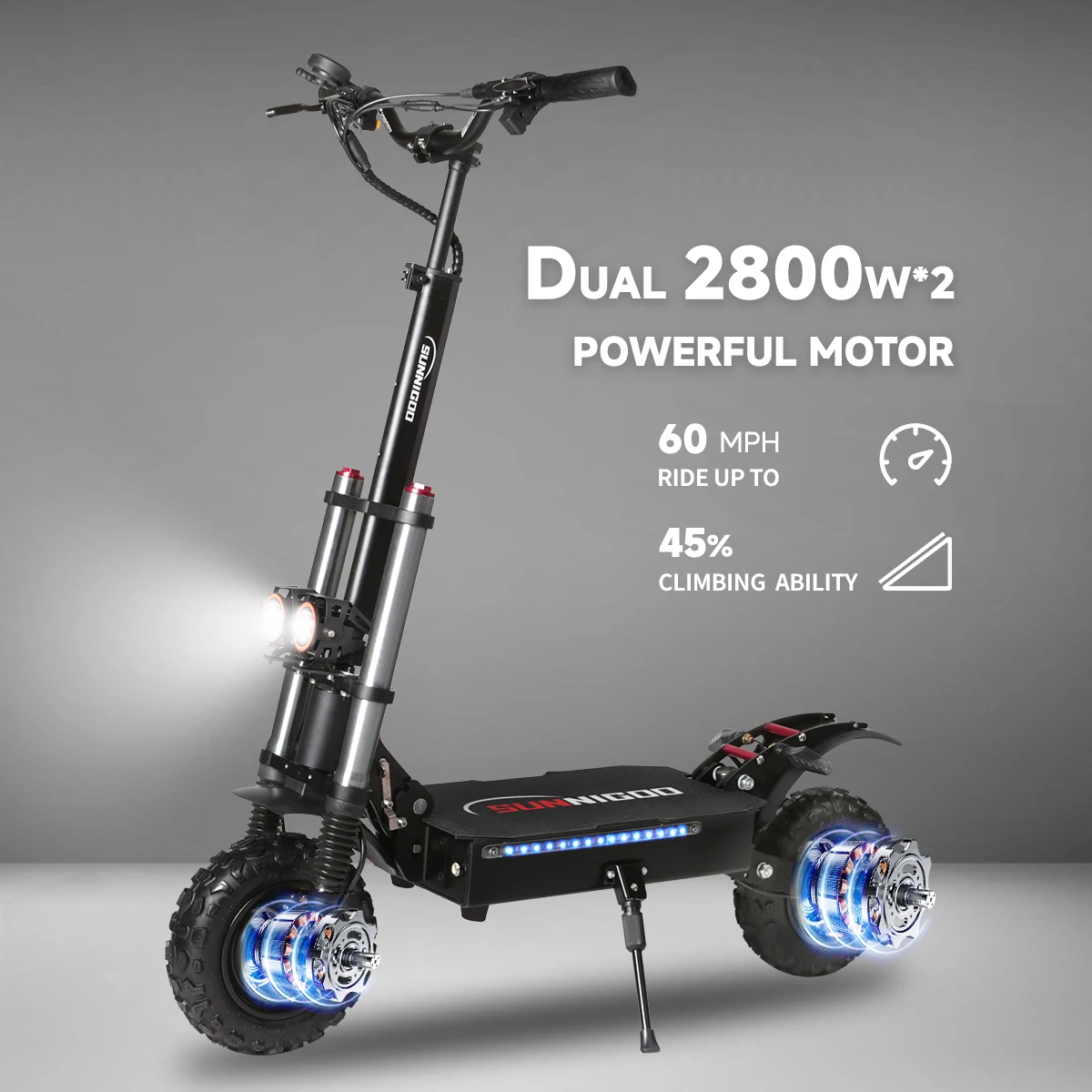 

Electric Scooter For Adults 60v 6000w Front And Rear Drive 38Ah Battery 85km/H 11 Inch Off-Road Tire Electric Scooter