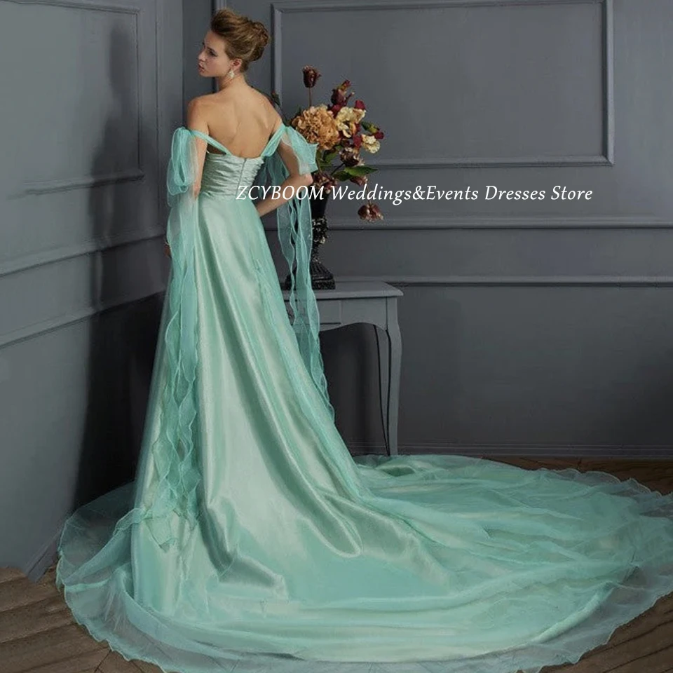 Abito da sera elegante senza spalline con spalle scoperte 2025 Abito da ballo a trapezio con lunghezza al pavimento e strascico su misura