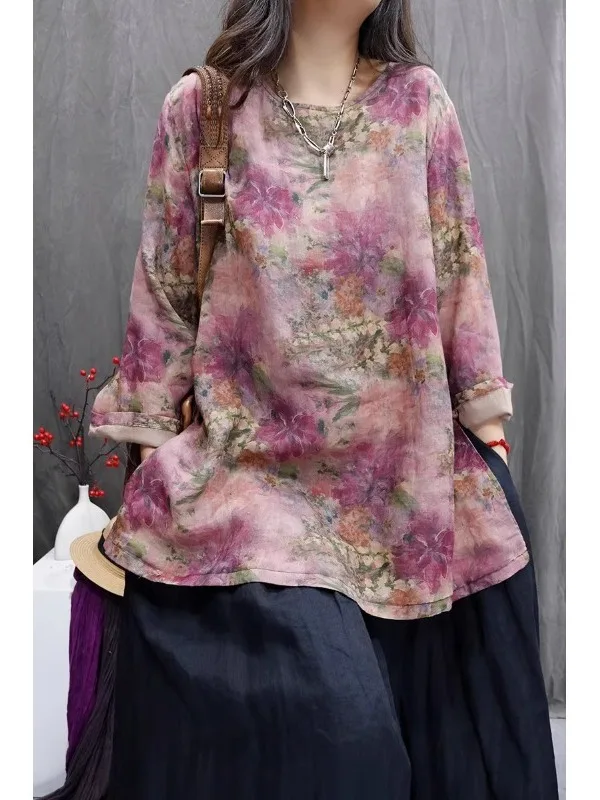 

Свободная женская блузка с длинным рукавом, новинка весенней коллекции, повседневный винтажный топ, стройнящий силуэт, высококачественный японский стиль, большие размеры