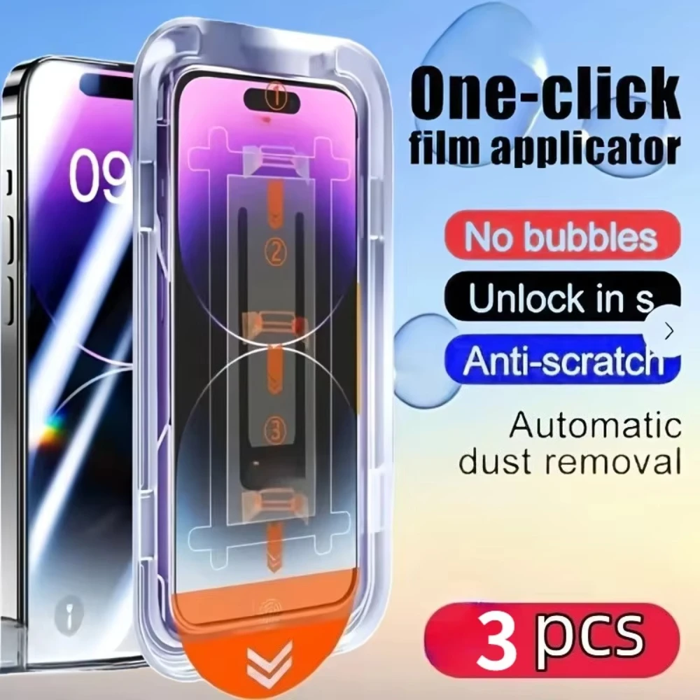 3 stuks één klik installatie van stofdichte high-definition schermbeschermerfilm voor iPhone 17 Air 17 16 15 14 13 12 11 Pro Max