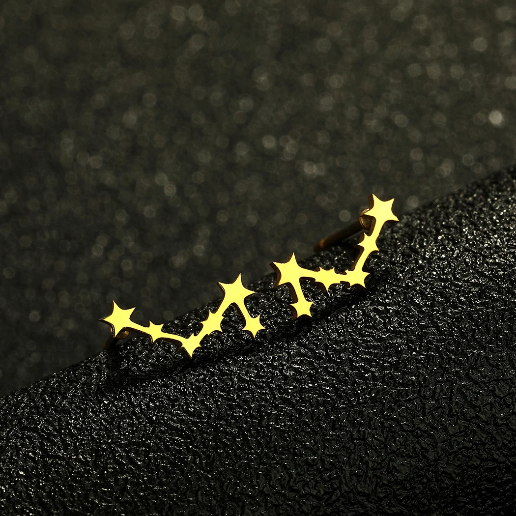 QIAMNI Galaxy Cosmic Stars Climbers Earrings Gift Creative Stainless Steel Nebula Planet Women Fashion Space Celestial Jewelry