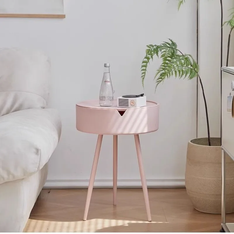 

Cream-colored Bedside Table, Modern Minimalist Side Table, Small Coffee Table, Round Creative Storage Cabinet for Bedroom.
