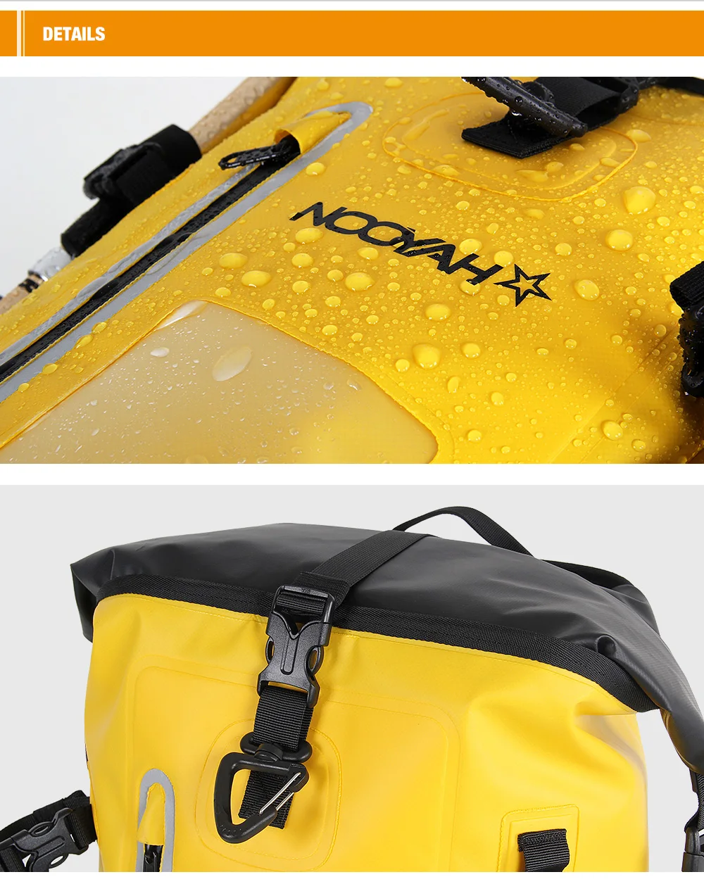 NOOYAH Waterproof Dry Bag IPX8 Roll-Top Closure Waterproof Backpack Fishing Bag Double Layer Rucksack Outdoor Sport Dry Backpack