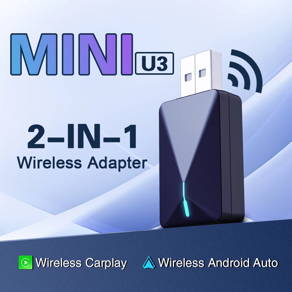 MiniU3 2-NI-1 Wireless Carplay Adapter/Android Auto Dongle Smart Ai Box OTA online upgrade For Car Wired CP/AA to Wireless CP/AA