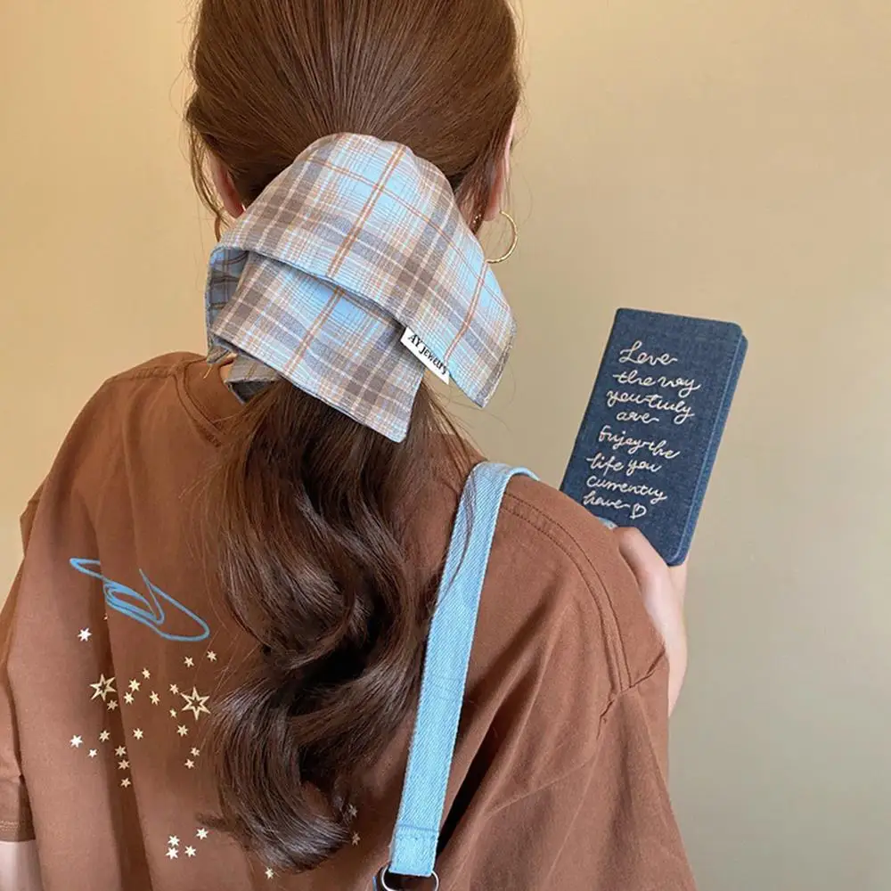 

Квадратная большая клетчатая полосатая резинка для волос, легкая роскошная веревка для волос с низким хвостом, резинки для волос для женщин, модный темпераментный шарф для волос