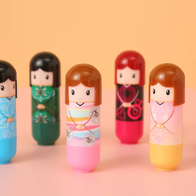 6Pcs Moisturizing Lip Balm Kimono Doll Lipbalm Lip Care Cute Kawaii  Lips Makup Fruit Flavor for Girl Party Gifts