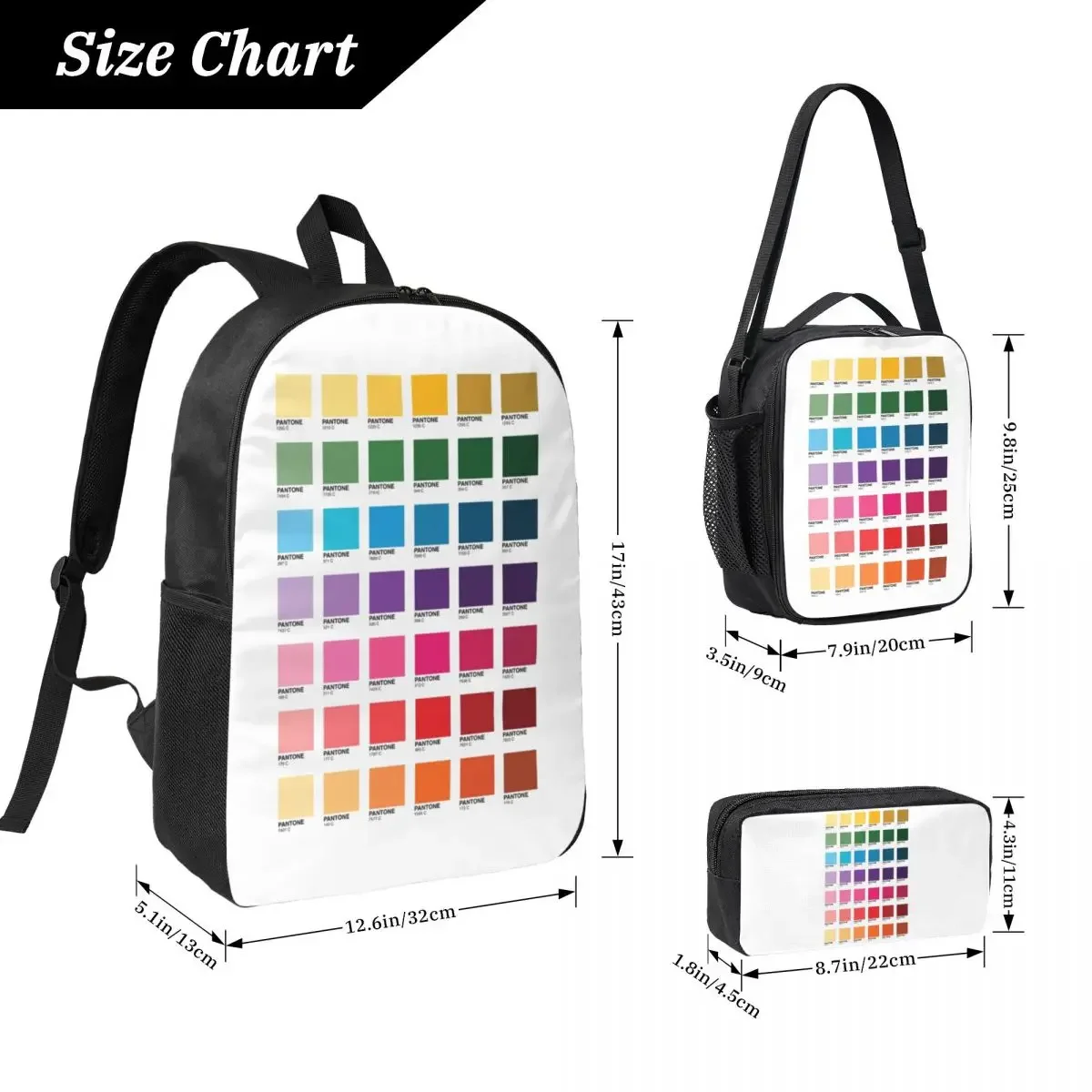 Shades Of Pantone Colors Backpack Boys Girls BookBag School Bag Computer Shoulder Bags 3ps Insulated Lunch Bag Pencil Case