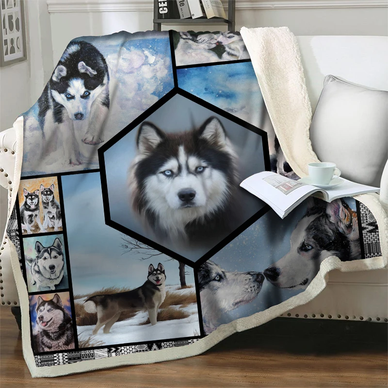 

3D Animal Pet Dog Blanket Super Soft Warm Bedspreads Modern Line Art Sherpa Blankets Throw Trave Picnic Quilt Nap Cover Dropship