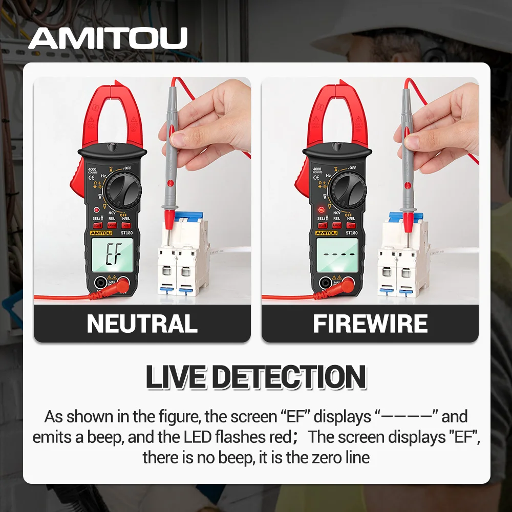 AMITOU ST180 multimetr cęgowy miernik napięcia AC/DC prąd Om 4000 zliczeń cyfrowy profesjonalny tester narzędzia dla elektryków