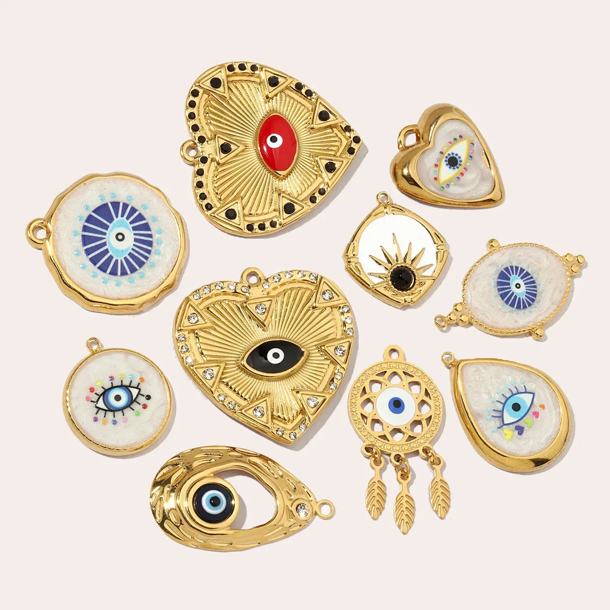 3pcs/Lot French Enamel Evil Eye Stainless Steel Diy Charms Women Natural Stone Love Necklace Pendant Dream Catcher Jewelry