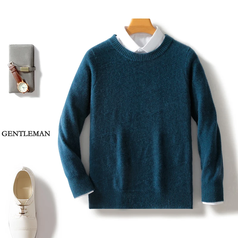 

Autumn And Winter 100% Men's Wool Sweater Round Neck Joker Knit Bottoming Shirt Casual Fashion Padded Cashmere Sweater