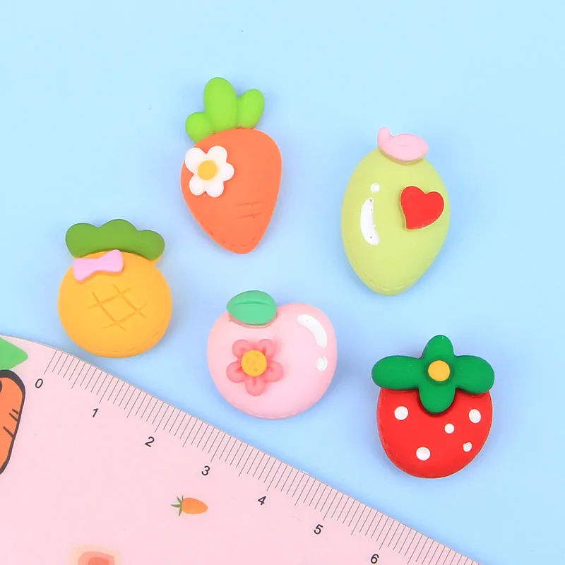 New Fruits Resin Flatback Cabochon 10pcs Lovely Strawberry Lemon Carrot Apple Pear Resin Charms for Slime DIY Jewelry Accessory