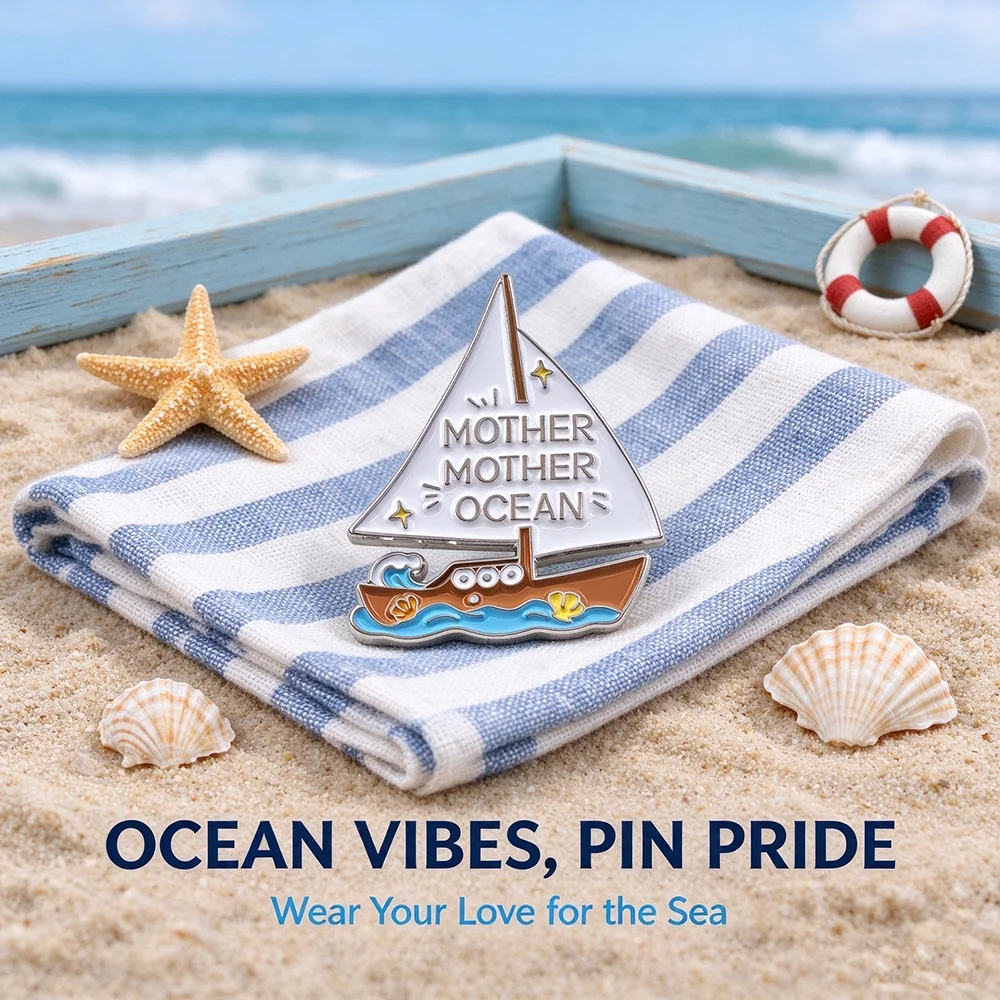 Mother Ocean Sailboat Enamel Brooch Sea Wave Shell Sail Boat Lapel Pin Metal Badge for Backpack Hat Clothing Decor Gift