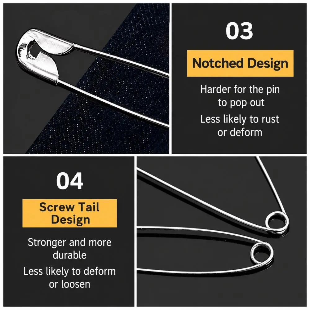 Multi-Size Safety Pins Rust Proof High Hardness Large Safety Pin Thickened Clothing Tag Fasteners Garment Waist Tightening