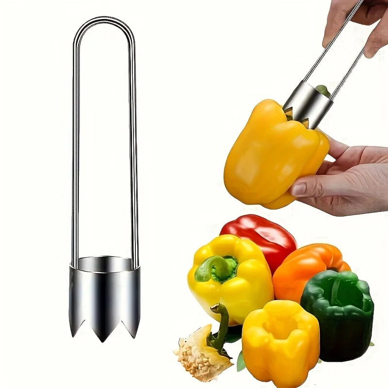 Stainless Steel Fruit and Vegetable Corer, Red Bell Pepper Seed Remover, Corer for Apples, Pears, Tomatoes, Peppers