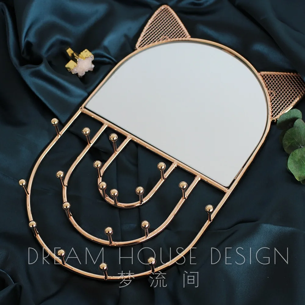 Cat ears gold jewelry mirror frame northern wind frigidity earrings bracelet necklace display shelf hanging shelf