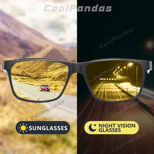 Gafas de sol polarizadas fotocromáticas cuadradas de fibra de carbono para hombre, gafas de visión diurna y nocturna, gafas de sol para hombre
