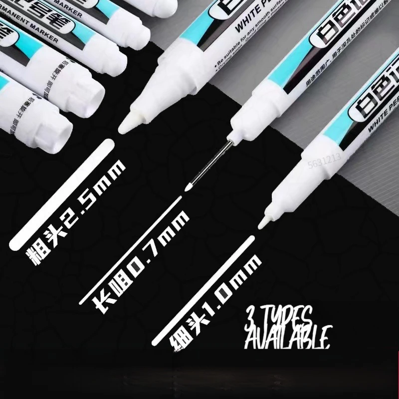

1/4Pcs White Marker Paint Pens Oily Waterproof White Markers Stationery Permanent White Paint Deep Hole Marker 0.7mm