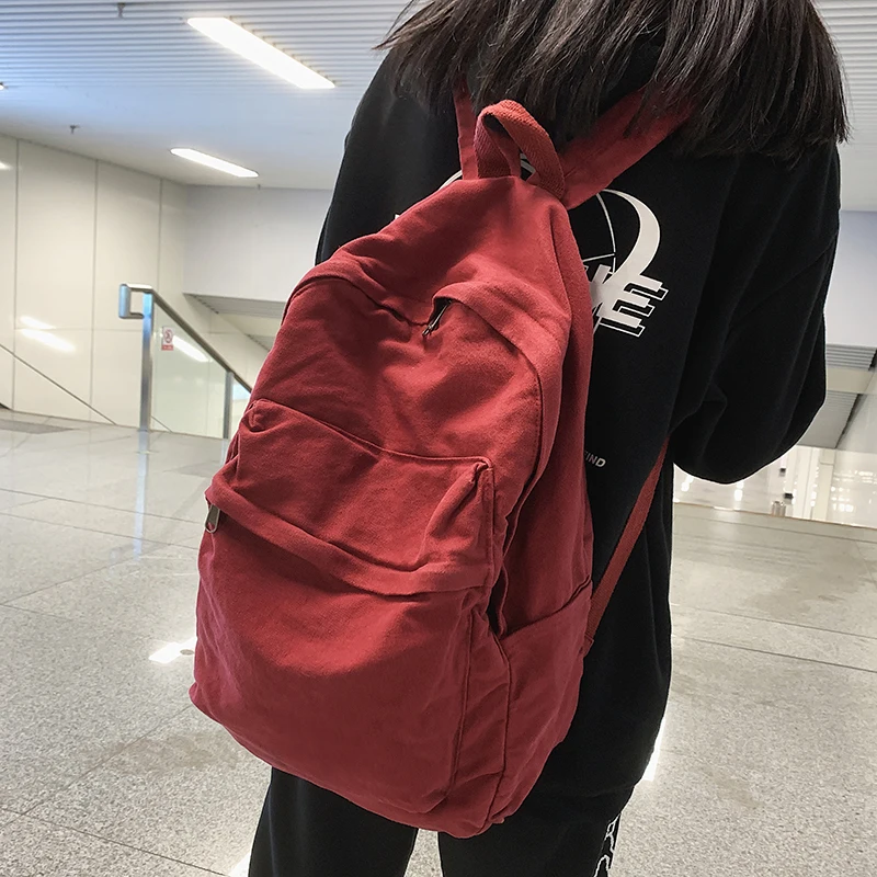 2022 College Student Fashion Canvas Women Backpack Female Travel Kawaii Rucksack Ladies Backpack Solid Color School Bag Mochilas