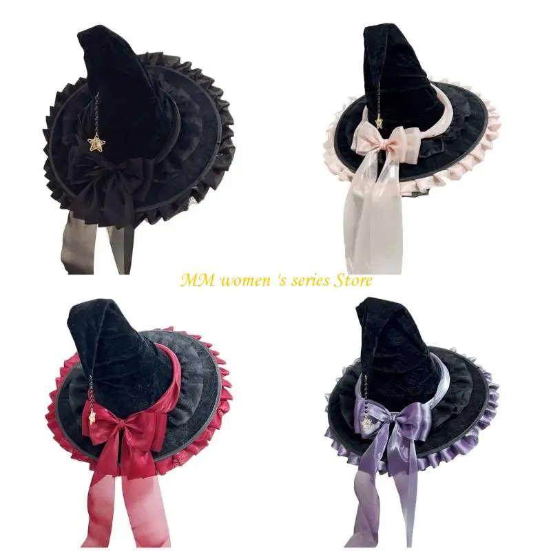 

Q39C Wide Brim Witches Hat Witch Caps Large Black Witches Witch Hat Halloween Cosplay Costume Wide Brim Pointed Hat Gifts