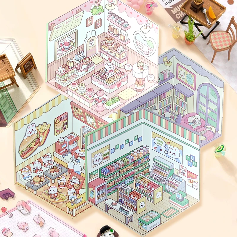 الكرتون مشهد مصغر ثلاثية الأبعاد ملصقات المناظر الطبيعية مشهد مصغر ملصقات ثلاثية الأبعاد طالب لعبة تخفيف التوتر هدية